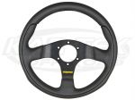 MOMO Team 11" - 280mm Diameter +1/4" Dish Black Leather And Air Leather Grip Steering Wheel