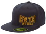 Kartek Off-Road Black Flat Bill Adult Size Flexfit Hat With Gold Embroidered Vintage Kartek Logo