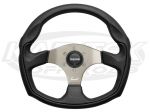 MOMO Tomcat 13-3/4" - 350mm Diameter +1/8" Dish Black Leather Steering Wheel With Silver Spokes