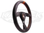 MPI 13-3/4" - 350mm Diameter 0" Dish Black High Grip Material With Orange Stitching Steering Wheel