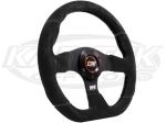 MPI 13" - 330mm Diameter +3/16" Dish Black Suede With Black Stitching Flat Bottom Steering Wheel