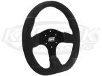 MPI 13" - 330mm Diameter +3/16" Dish Black Suede With Black Stitching Flat Bottom Steering Wheel