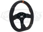 MPI 13" - 330mm Diameter +3/16" Dish Black Suede With Orange Stitching Flat Bottom Steering Wheel