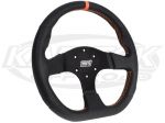 MPI 13" - 330mm Diameter +3/16" Dish Blk High Grip With Orange Stitching Flat Bottom Steering Wheel