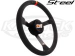 MPI 15" / 380mm Diameter 2-1/4" Dish Black Suede Steel Late Model Or Stock Car Steering Wheel