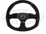 NRG 13-1/2" - 343mm Diameter +3/16" Dish D Shaped Black Suede With Red Stitching Steering Wheel
