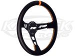 PRP 13-3/4" - 350mm Diameter +1-3/4" Dish Black Leather, Orange Stitching, Orange Stripe Steering Wh