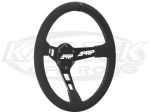PRP 13-3/4" - 350mm Diameter +1-3/4" Dish Black Suede, Black Stitching, Black Stripe Steering Wheel