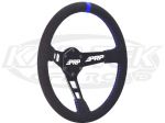 PRP 13-3/4" - 350mm Diameter +1-3/4" Dish Black Suede, Blue Stitching, Blue Stripe Steering Wheel