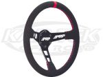 PRP 13-3/4" - 350mm Diameter +1-3/4" Dish Black Suede, Red Stitching, Red Stripe Steering Wheel