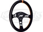 PRP 13-3/4" - 350mm Diameter +3/16" Dish Black Leather, Orange Stitching, Orange Stripe Steering Whe