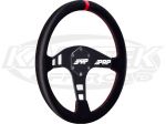 PRP 13-3/4" - 350mm Diameter +3/16" Dish Black Leather, Red Stitching, Red Stripe Steering Wheel