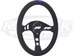 PRP 13-3/4" - 350mm Diameter +3/16" Dish Black Suede, Blue Stitching, Blue Stripe Steering Wheel