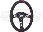 PRP 13-3/4" - 350mm Diameter +3/16" Dish Black Suede, Red Stitching, Red Stripe Steering Wheel