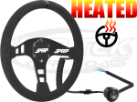 PRP Heated 13-3/4" - 350mm Dia +3/16" Dish Black Suede, Black Stitching, Black Stripe Steering Wheel