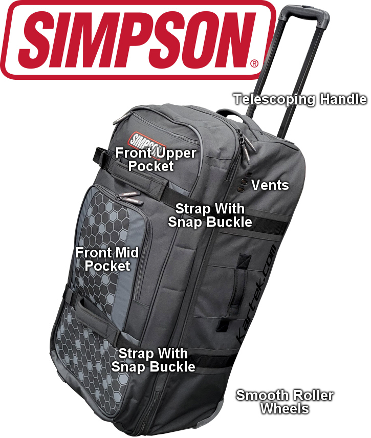 Simpson Race Products 23403 extra large super speedway roller bag suitcase with telescopic handle features