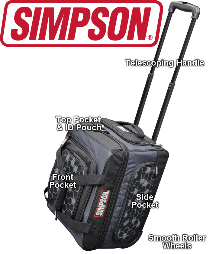 Simpson Race Products 23408 small super speedway roller bag suitcase backpack with telescopic handle features